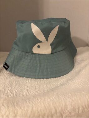 PLAYBOY reversible Teal Bucket Hat with White Bunny Emblem